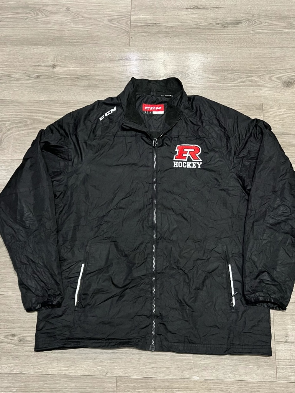 CCM Hockey Team Windbreaker Jacket Black Full Zip Size Large